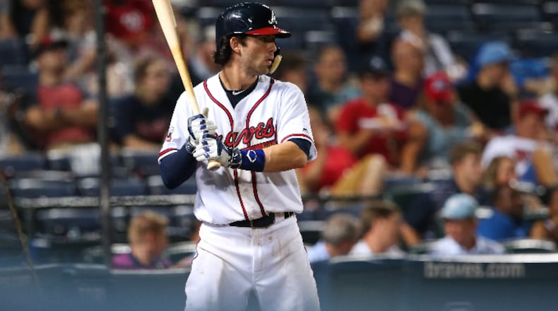 Braves shortstop Dansby Swanson  waits on deck against the Washington Nationals at Turner Field Aug. 18, 2016 in Atlanta.