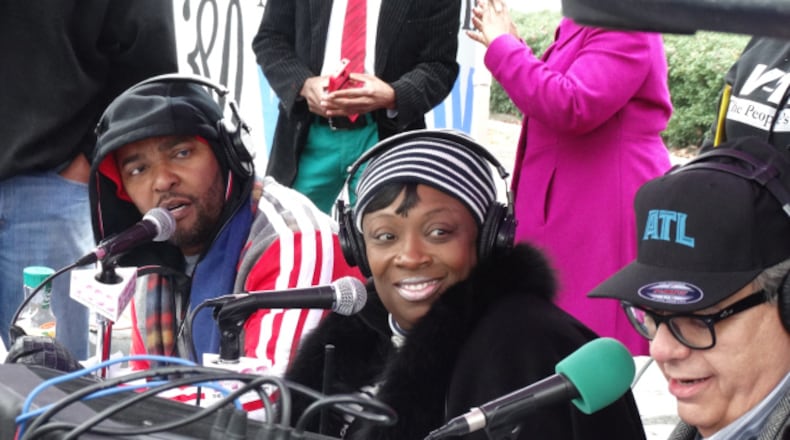 Ryan Cameron, Wanda Smith and Jim Basile at the 11 Alive Can-A-Thon in 2014. (Rodney Ho/The Atlanta Journal-Constitution)
