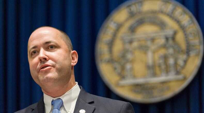 October 12, 2016, Atlanta - Chris Carr responds to a reporters question during a press conference where he was appointed the next Attorney General following the Board of Regents vote to hire current Attorney General Sam Olens as president of Kennesaw State University in Atlanta, on Wednesday, October 12, 2016. Carr will take his new position on November 1.(DAVID BARNES / DAVID.BARNES@AJC.COM)