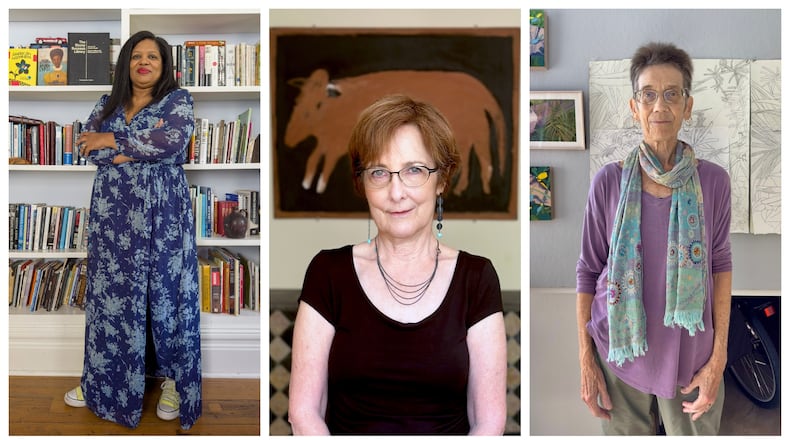 Alabama poet Jacqueline Trimble (from left) is one of 21 women artists and writers who write about the experience of aging in the new book "Old Enough." Also contributing are Alabama poet and writer Jeanie Thompson and Florida visual artist Nevin Mercede.