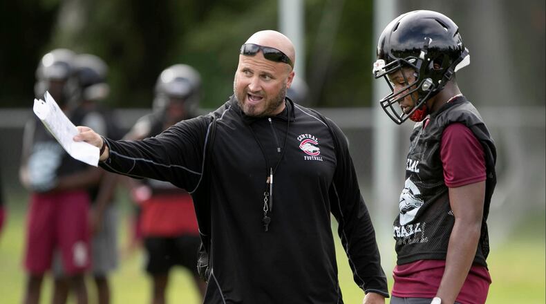 Shiloh head coach Tino Ierulli givies instructions during a practice at his previous school, Palm Beach Central of Florida. Palm Beach Post)