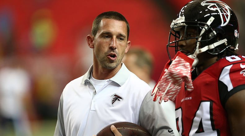 Former Falcons wide receiver Roddy White claims offensive coordinator Kyle Shanahn (left) wanted him off the team since his arrival on January 2015.