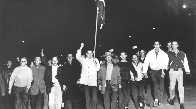 In the use of “government schools” in his State of the Union address, Donald Trump was drawing on a phrase favored by Southern segregationists, says an Atlanta civil rights leader. This photo shows University of Georgia students protesting the court-ordered enrollment of two African American students in 1961.