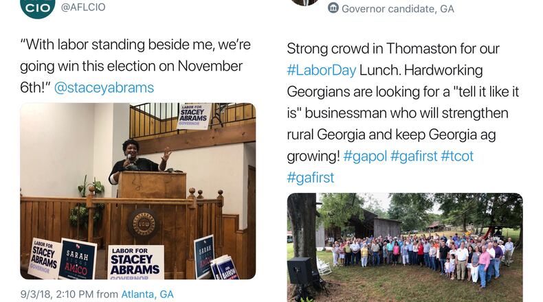 Stacey Abrams and Brian Kemp campaigned on Labor Day in very different ways.