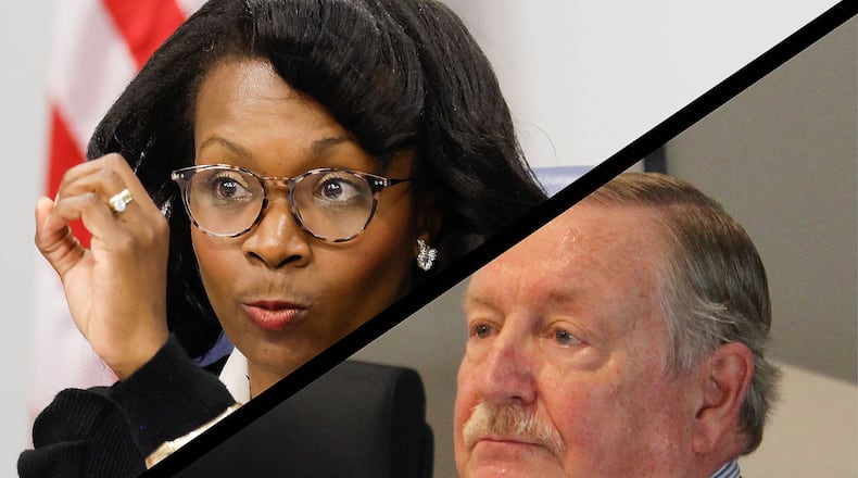 Lance Lamberton, right, an opponent of the Cobb County transit referendum, filed an ethics complaint against Chairwoman Lisa Cupid, blaming her for what he says is the county's biased support in favor of the referendum on November's ballot.