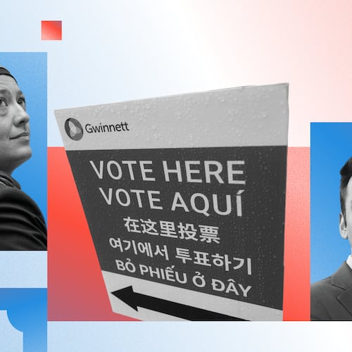 State Rep. Ruwa Romman (left) and civil rights attorney Rahul Garabadu are vying for a Georgia Senate seat. (Photo Illustration: AJC | Source: Arvin Tempkar for the AJC, File)