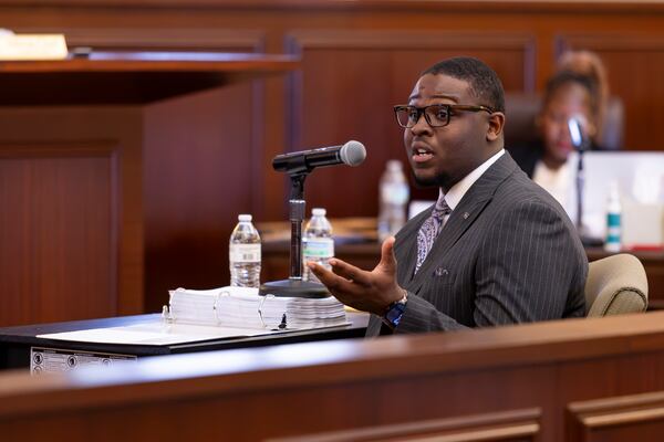 Now former Stockbridge Mayor Jayden Williams answers questions as a witness during his investigative hearing on Saturday. (Frankie Cole for the AJC)
