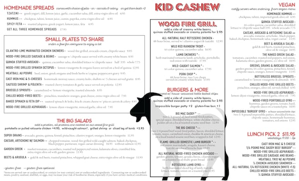 Kid Cashew menu