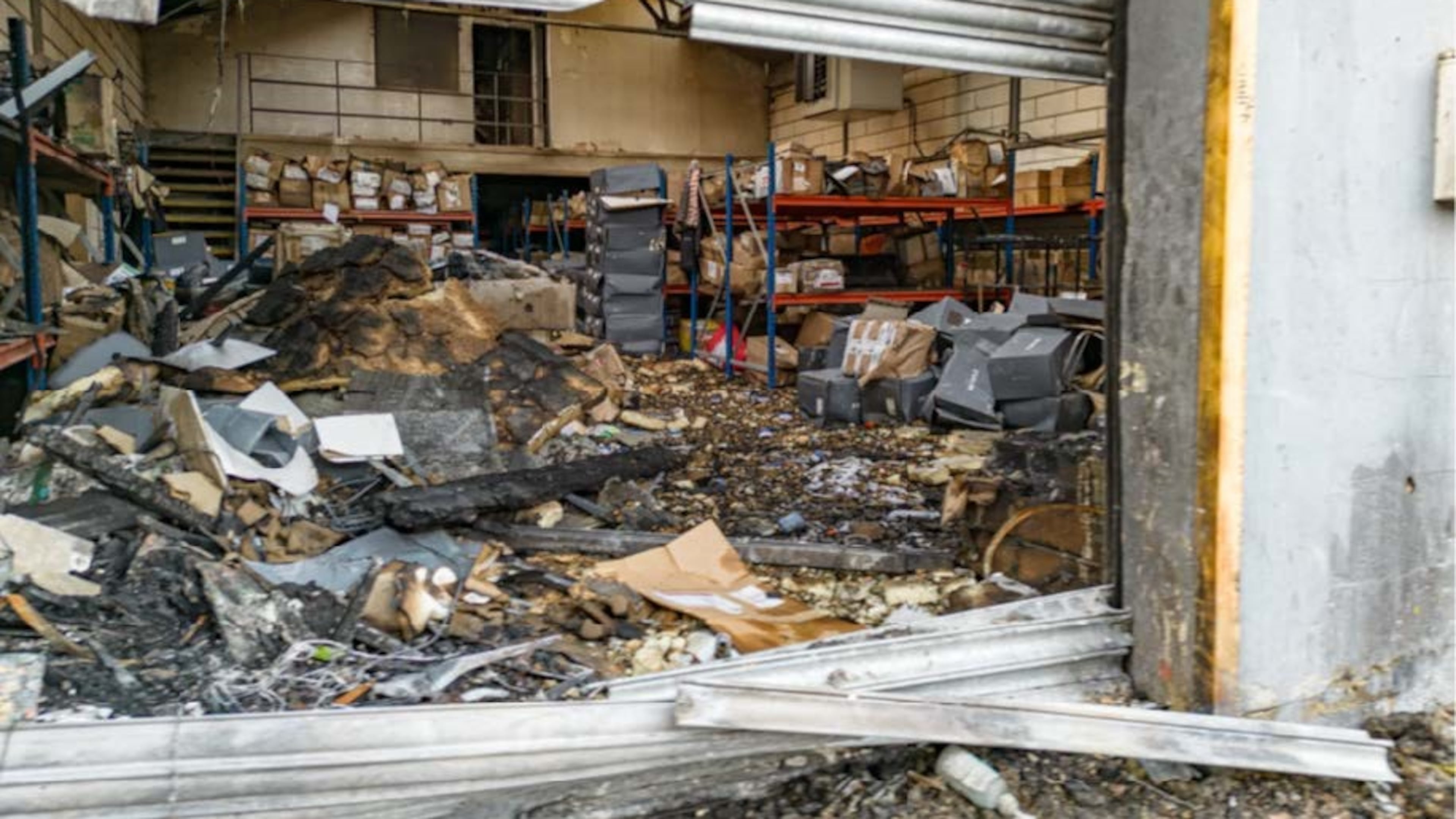 Undated handout photo issued by the Metropolitan Police of the damage to an east London warehouse. (Metropolitan Police via AP)