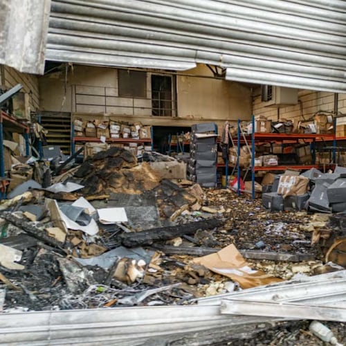 Undated handout photo issued by the Metropolitan Police of the damage to an east London warehouse. (Metropolitan Police via AP)