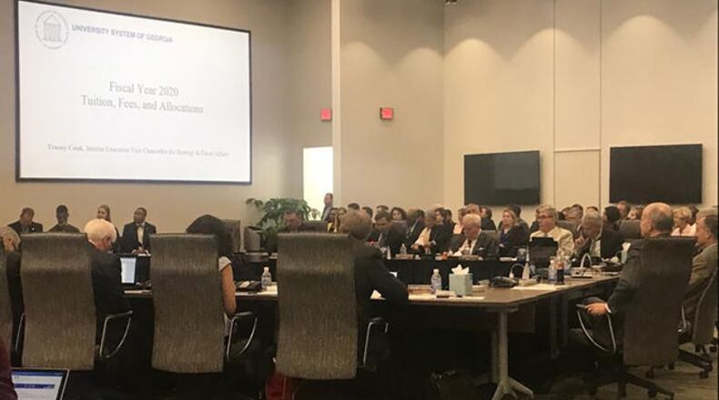 The Georgia Board of Regents discusses tuition for the 2019-2020 school year during a meeting in 2019. AJC FILE PHOTO