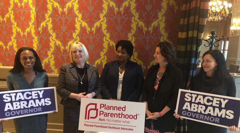 Democrat Stacey Abrams accepts an endorsement from Planned Parenthood. AJC/Greg Bluestein