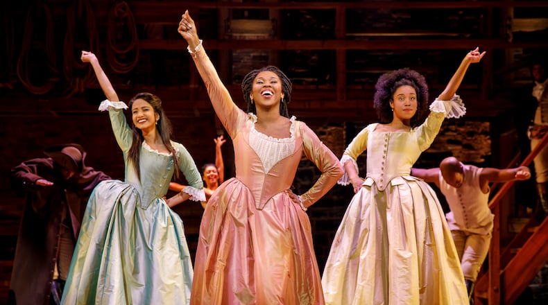 In the 2018 national tour of “Hamilton,” the Schuyler sisters were played by Shoba Narayan, Ta’Rea Campbell and Nyla Sostre. In the tour at the Fox Theatre through Sept. 26, Campbell remains as Anjelica Schuyler, while Stephanie Jae Park plays Eliza and Paige Smallwood portrays Peggy. NB No photos of the current cast were provided. 
Courtesy of Joan Marcus