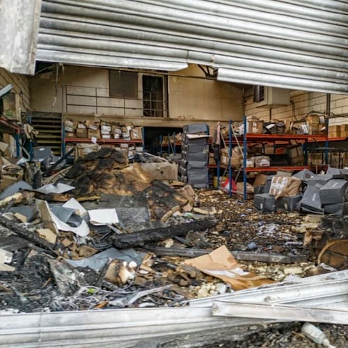 FILE - This 2024 photo provided by the Metropolitan Police shows damage to a warehouse in east London that was storing goods for Ukraine, after a fire that prosecutors said was organized on behalf of Russia's intelligence services. (London Metropolitan Police via AP, File)