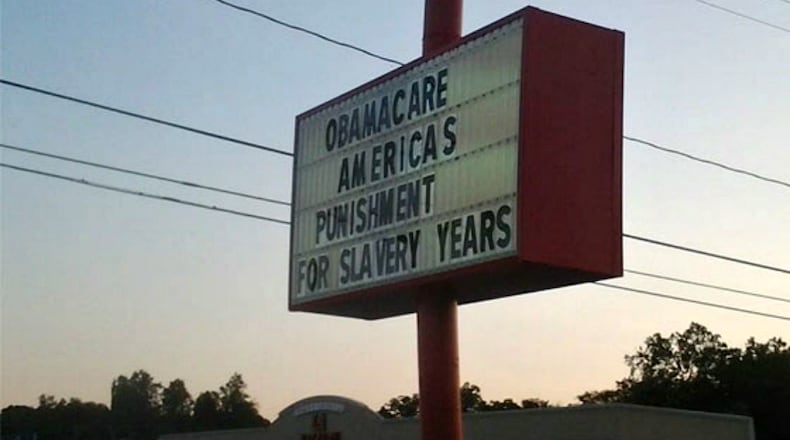 Obamacare sign on restaurant