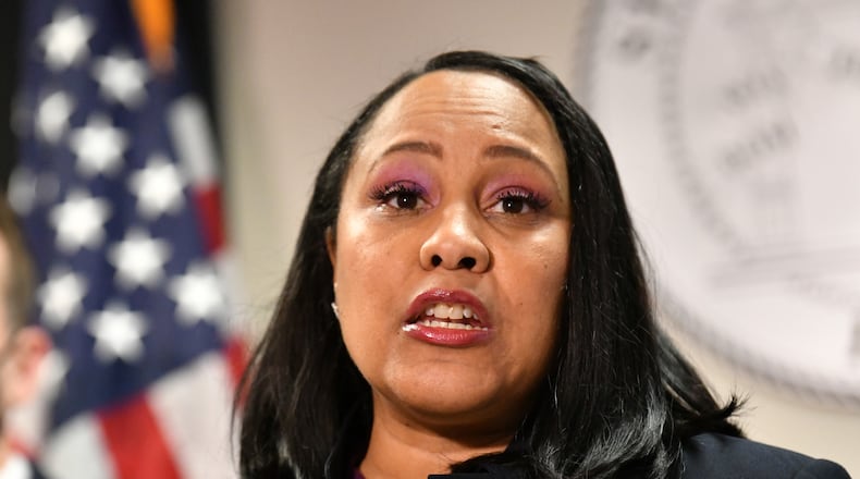 Fulton County's district attorney Fani Willis speaks to members of press during a press conference on Tuesday, May 11, 2021. (Hyosub Shin / Hyosub.Shin@ajc.com)