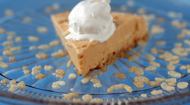 Crispy Peanut Butterscotch Pie, with fat-free, sugar-free, instant pudding mix, sugar-free (or fat-free) frozen whipped dessert topping and just one tablespoon of honey for six servings. (Hillary Levin/St. Louis Post-Dispatch/TNS)