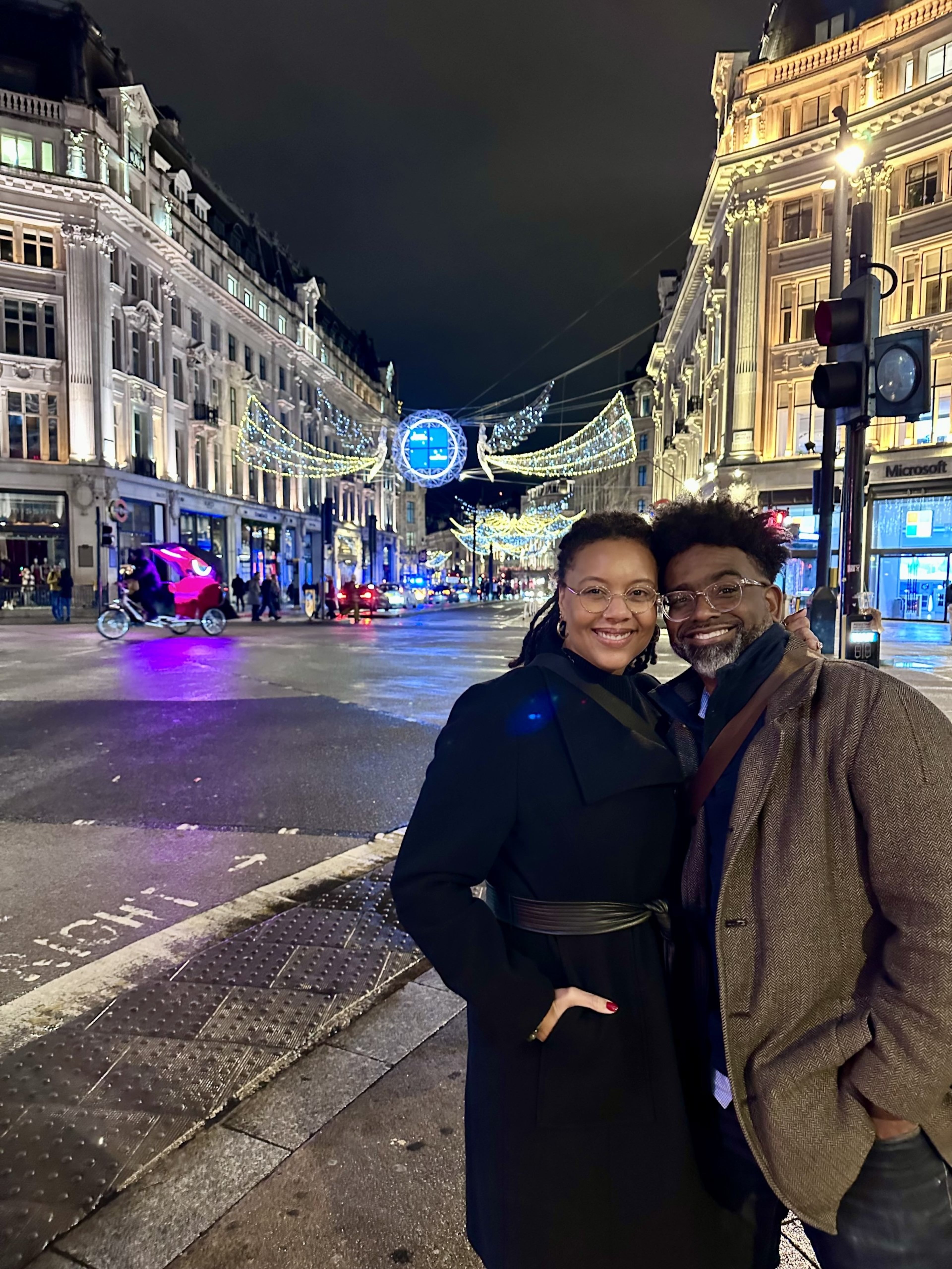 Okorie and Chaunesti expanded a London work trip for him into a "mini honeymoon" during the 2024 Christmas season. "It was a happy time and one of growth for both my career and our relationship," he said. (Photo by Christina Baur)