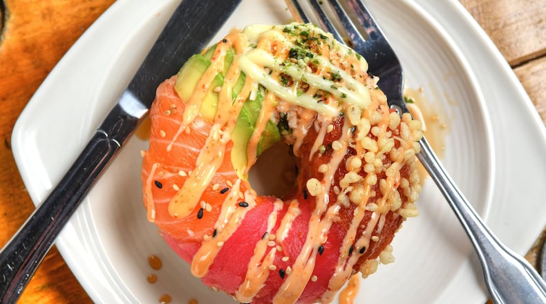 Donut from Poke Burri, Salmon, Tuna, Spicy Tuna and Crab Salad. CONTRIBUTED BY CHRIS HUNT PHOTOGRAPHY