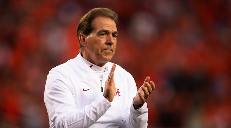Alabama head coach Nick Saban looks on prior to Monday's CFP championship game against Clemson. (Christian Petersen/Getty Images)