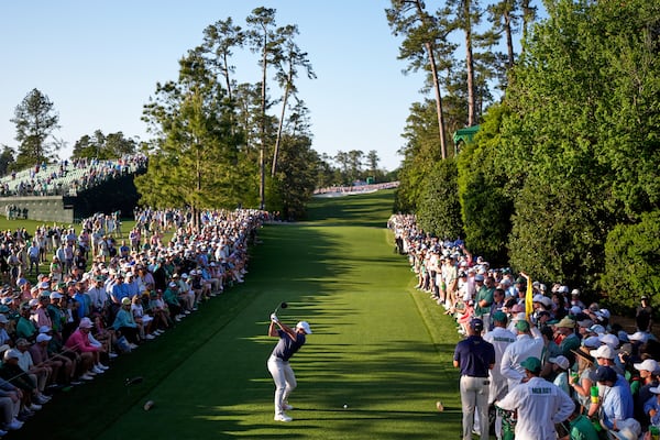 Rory McIlroy, of Northern Ireland, hits his tee shot on the 18th hole during the final round at the Masters golf tournament, Sunday, April 13, 2025, in Augusta, Ga. (AP Photo/George Walker IV)