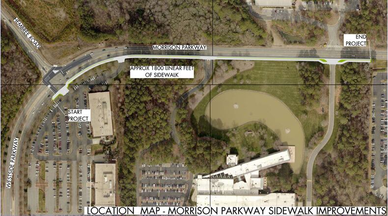 Plan depicts the 1,700-foot-long sidewalk to be constructed on the south side of Morrison Parkway in Alpharetta. CITY OF ALPHARETTA