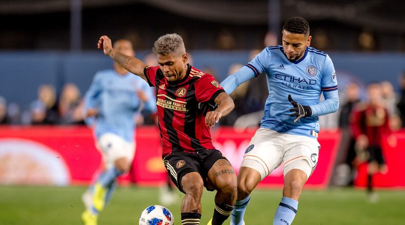 Atlanta United striker Josef Martinez controls the ball in Sunday’s playoff game against NYCFC.
