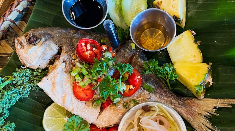 The whole fried pompano at Kamayan is visually spectacular. The market price varies. Henri Hollis/henri.hollis@ajc.com