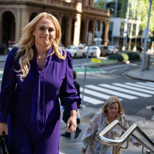 Australian actor Rebel Wilson arrives at the Federal Court of Australia, in Sydney, Monday, Sept. 21, 2026. (Sarah Wilson/AAP Image via AP)
