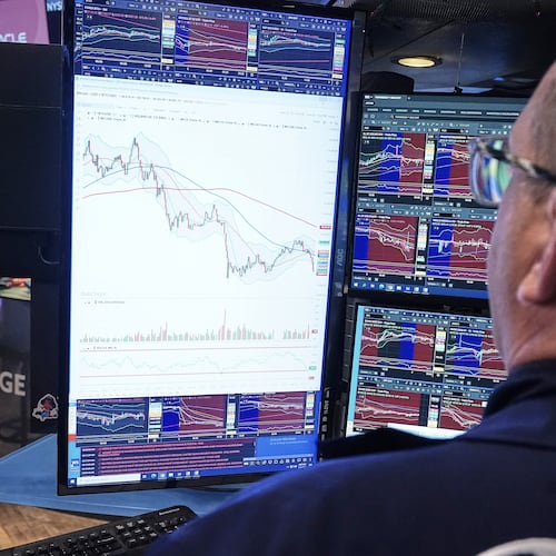Specialist Anthony Matesic works at his post on the floor of the New York Stock Exchange, Wednesday, June 3, 2026. (AP Photo/Richard Drew)