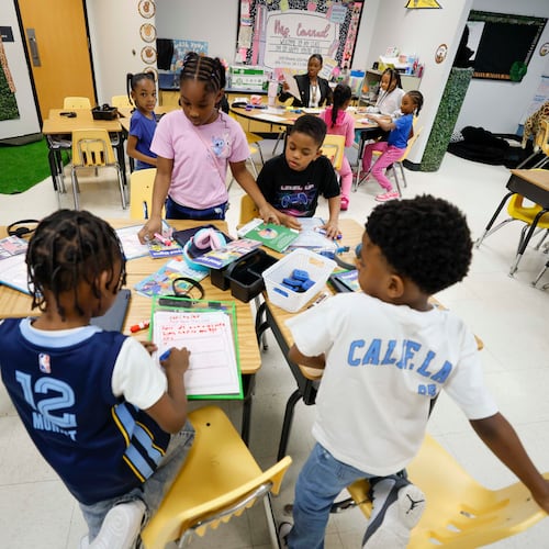 First-grade students at Cliftondale Elementary participated in a writing and reading class at Cliftondale Elementary, using the 95 Phonics Core Program on Wednesday, March 4, 2026. (Miguel Martinez/AJC)