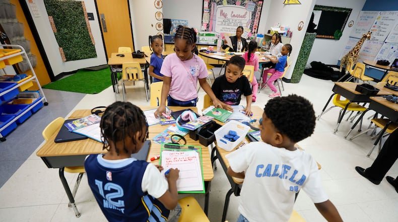First-grade students at Cliftondale Elementary participated in a writing and reading class at Cliftondale Elementary, using the 95 Phonics Core Program on Wednesday, March 4, 2026. (Miguel Martinez/AJC)