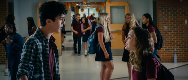Netflix's "Free Bert" shot its school scenes at Woodward Academy in College Park. (L to R) Braxton Alexander as Zac Hotchkiss and Ava Ryan as Georgia in episode 105. (Courtesy of Netflix)