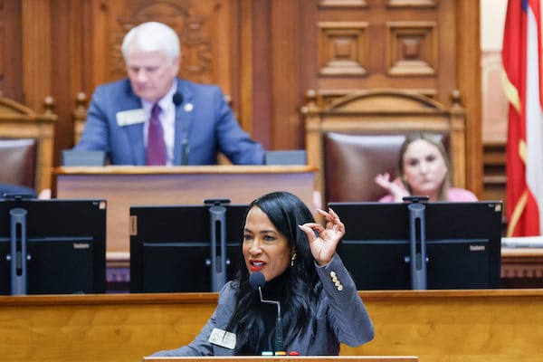 State Rep. Tanya Miller, D-Atlanta, speaks against Senate Bill 185, which would block gender-affirming care for transgender prison inmates.