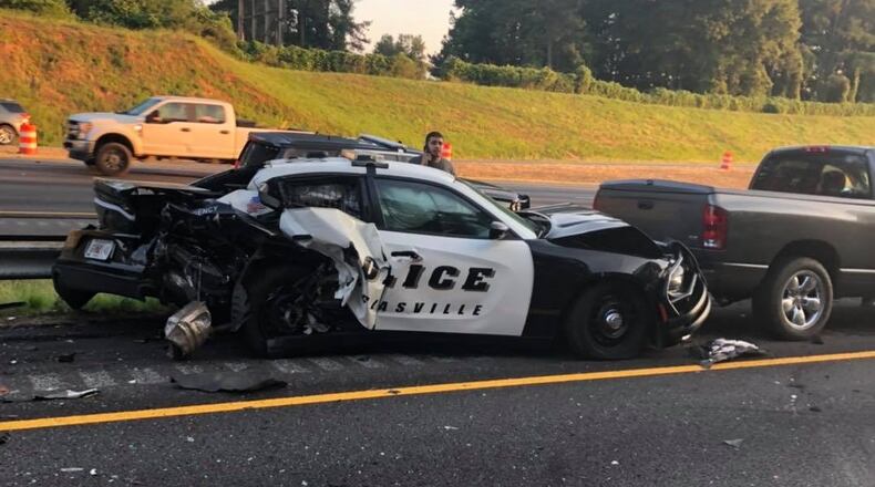 A Douglasville patrol car was hit by a driver last week along I-20.