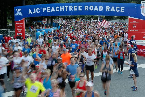 These are photos from the start of the non-elite division of the 2018 Peachtree Road Race.