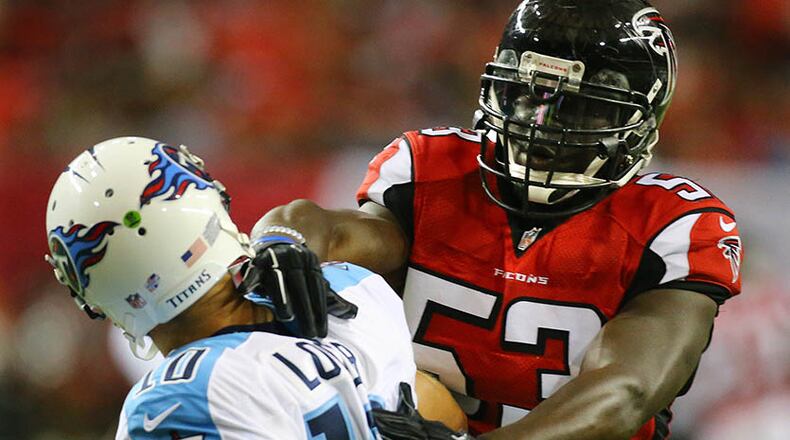 Falcons selected Prince Shembo (53) in the fourth round of the 2014 draft.