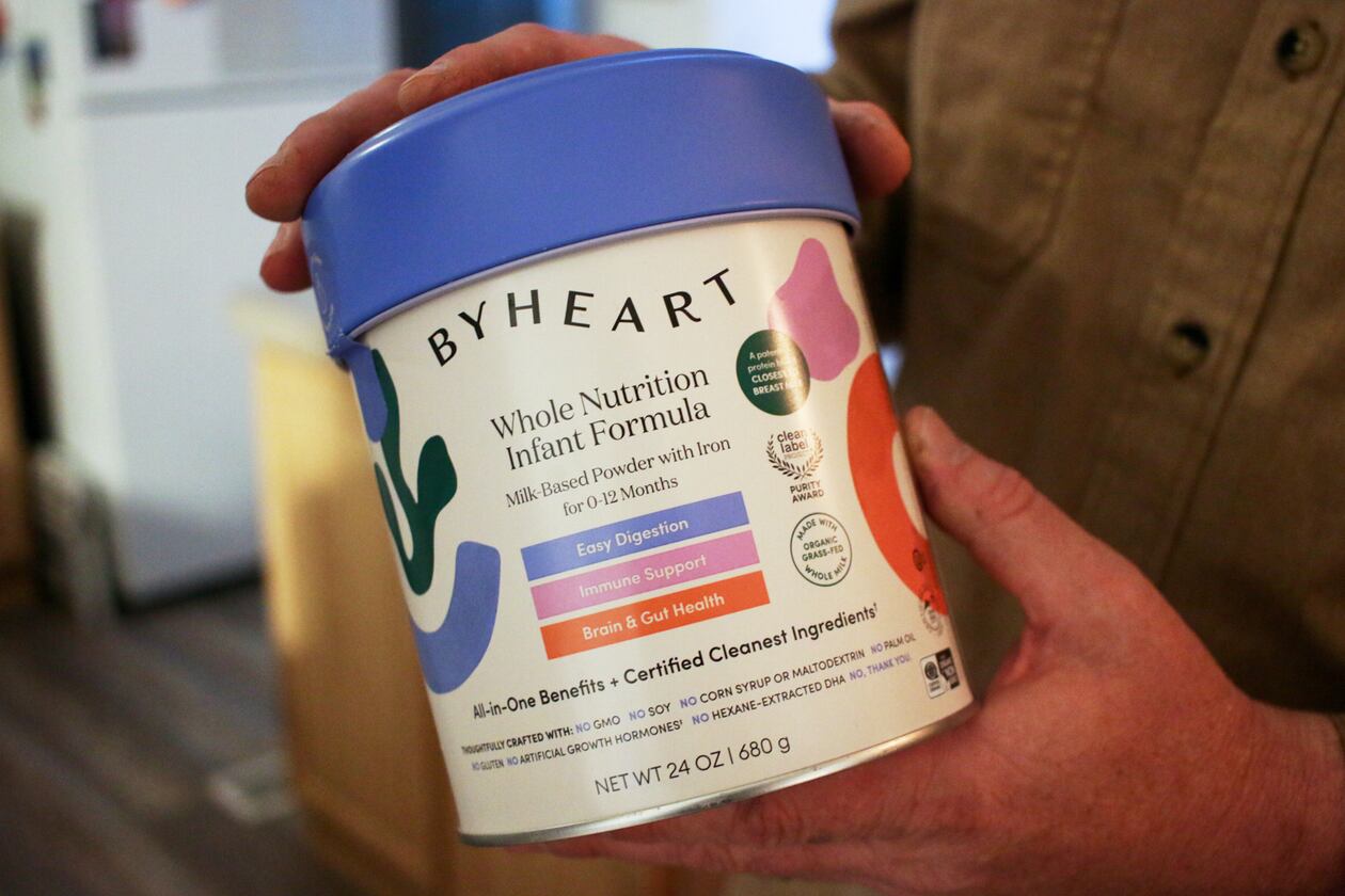 FILE - A container of ByHeart baby formula, which was recently recalled by ByHeart, in Flagstaff, Ariz., on Wednesday, Nov. 12, 2025. (AP Photo/Cheyanne Mumphrey, File)