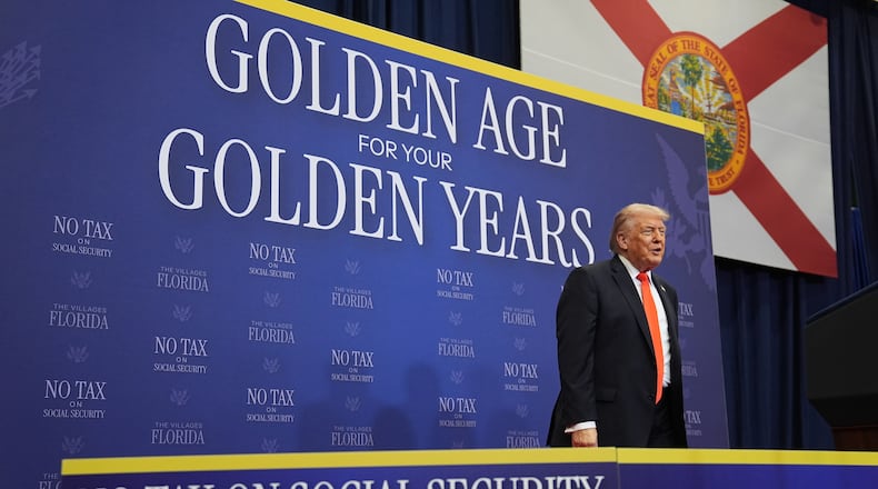 President Donald Trump arrives to speak at a charter school in The Villages, Fla., Friday, May 1, 2026. (AP Photo/Matt Rourke)