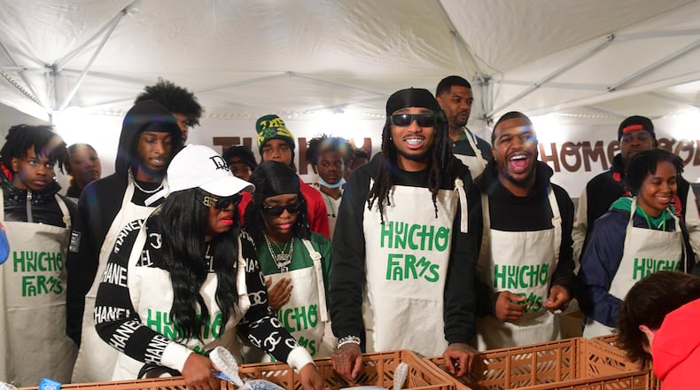 Quavo Cares, a foundation of Atlanta rapper Quavo, launched a pre-Thanksgiving farmers market for families in the area on Monday, Nov. 20, 2023. Credit- Prince Williams/WireImage