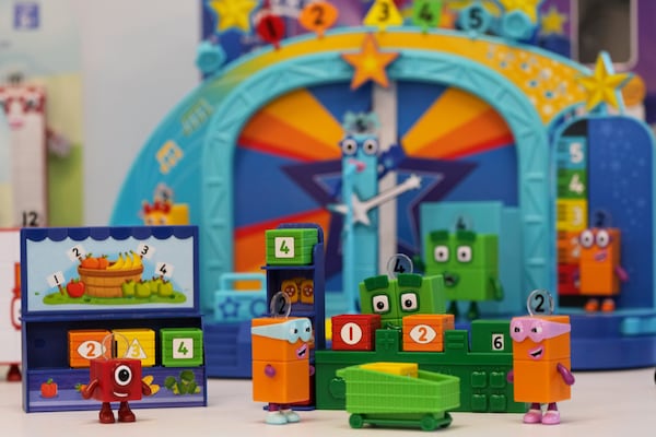 Products of Learning Resources, an educational toy company whose products are manufactured in China, are shown at a showroom in Vernon Hills, Ill., Friday, April 11, 2025. (AP Photo/Nam Y. Huh)