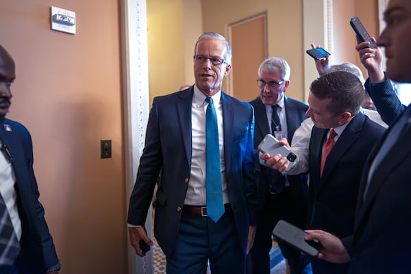 Senate Majority Leader John Thune, R-S.D., arrives for a closed-door Republican meeting to advance President Donald Trump's sweeping domestic policy bill, at the Capitol in Washington, Friday, June 27, 2025. (AP Photo/J. Scott Applewhite)