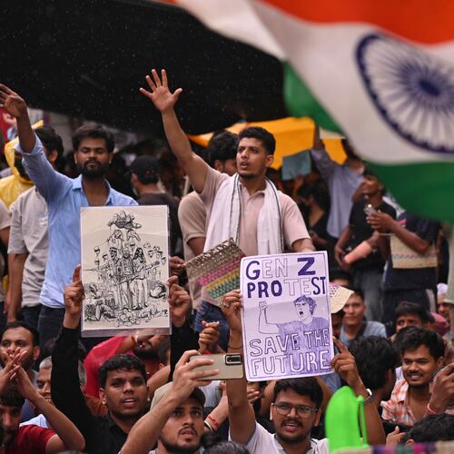 Protesters raise slogans during a demonstration demanding educational reforms as part of the Cockroach Janta Party's ongoing protest movement in New Delhi, India, Friday, July 24, 2026. (AP Photo/Vipin)