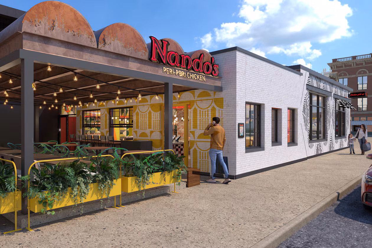 This rendering shows the third metro Atlanta location of Nando's Peri-Peri, which will open at Krog Street Market on June 9. (Courtesy of Fusion Design & Architecture)