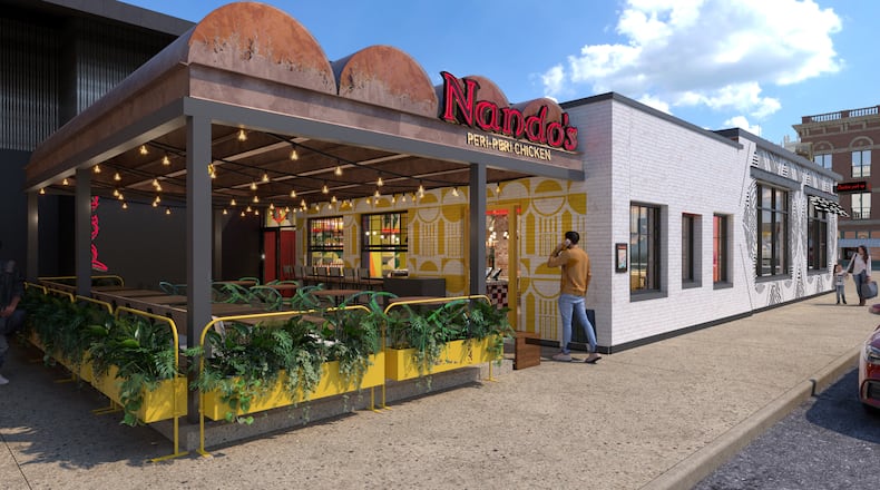This rendering shows the third metro Atlanta location of Nando's Peri-Peri, which will open at Krog Street Market on June 9. (Courtesy of Fusion Design & Architecture)