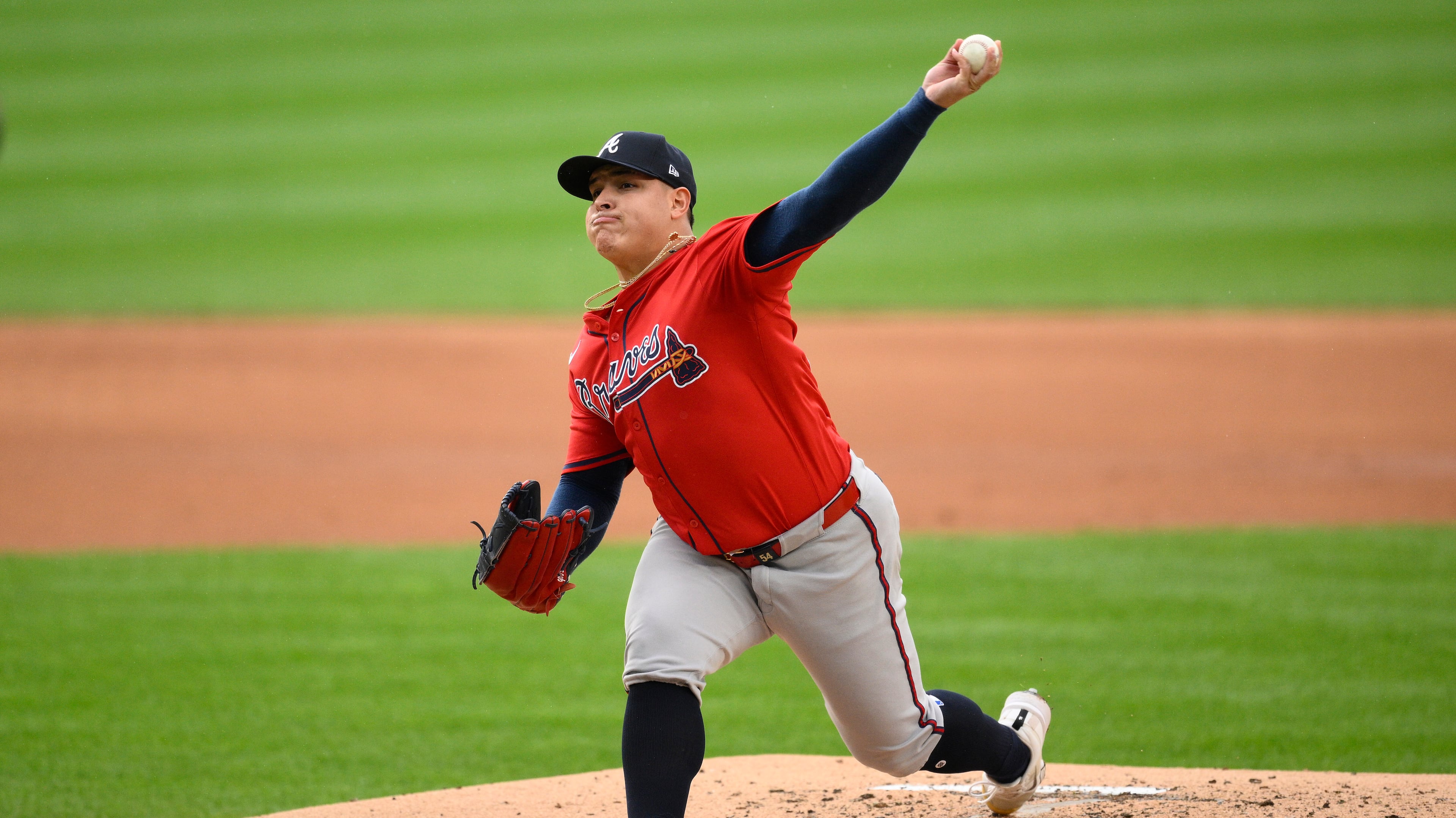 Atlanta Braves starting pitcher José Suarez threw seven solid innings Tuesday in the first game of a doubleheader against the Nationals. (Nick Wass/AP)