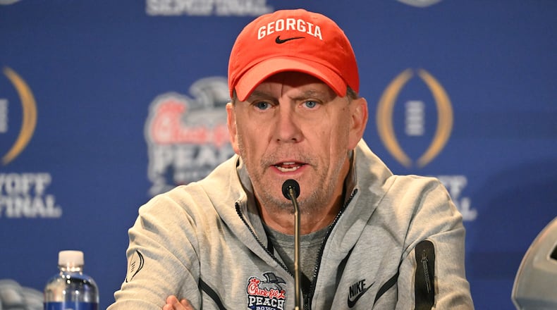 Georgia offensive coordinator Todd Monken speaks to members of the media Wednesday in Atlanta. (Hyosub Shin / Hyosub.Shin@ajc.com)