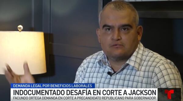 Facundo Ortega speaks to Telemundo Atlanta for a story about his workers' compensation lawsuit against Rick Jackson, a Republican candidate for governor. (Screenshot)