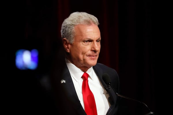 U.S. Rep. Buddy Carter, R-St. Simons Island, is pictured during the Atlanta Press Club Loudermilk-Young debate for the U.S. Senate last week. (Miguel Martinez/AJC)