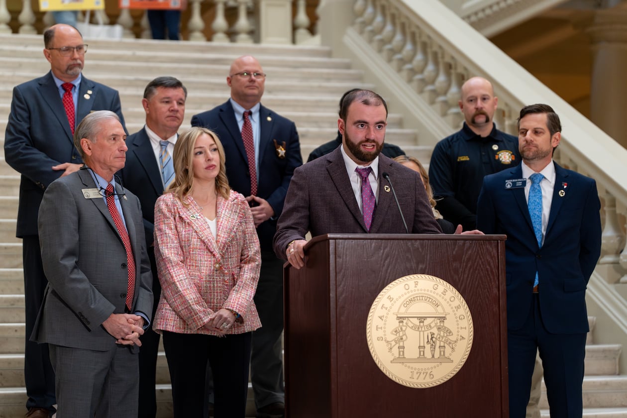 "Love On The Spectrum" star Connor Tomlinson advocates for Senate Bill 433, also known as Rio’s Law, on Thursday, Jan. 29, 2026. The bill would create specialty license plates and provide law enforcement with training focused on autism awareness. (Ben Hendren for the AJC)